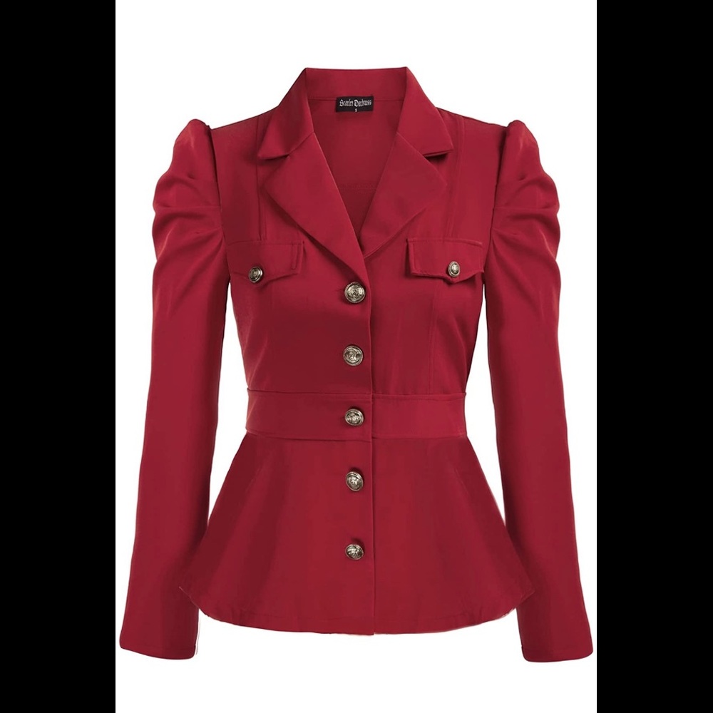 Scarlet Darkness Women Lapel Collar Peplum Hem Outerwear Rerto Victorian Jacket